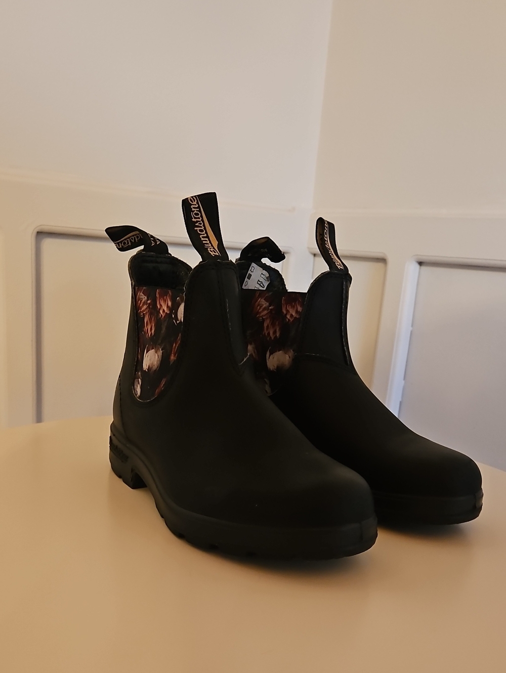 Blundstone Black Chelsea Rain Booties with Floral Gusset